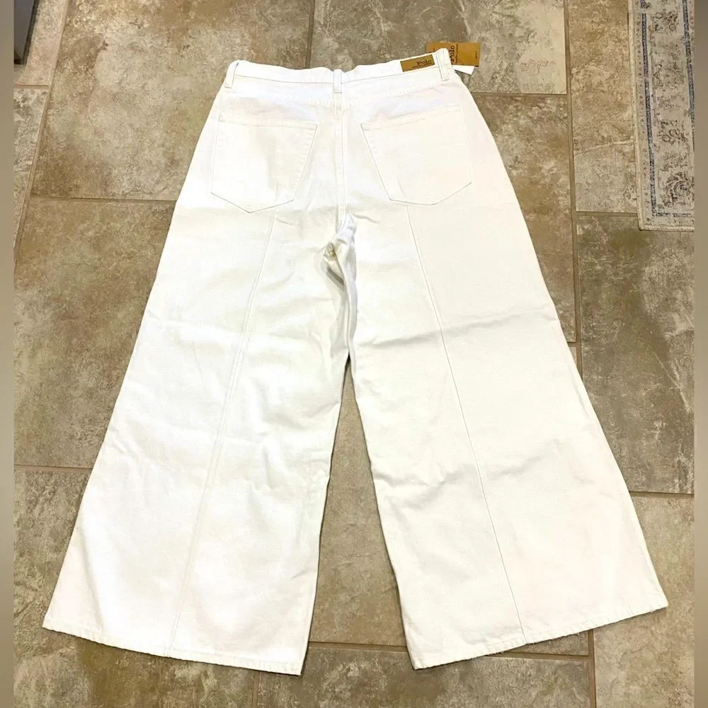 Ralph Lauren 31x26 Crop Wide Leg Jeans White NWT 100% Cotton